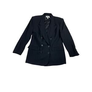 Liz Claiborne Black Blazer Size 12 Longline Double Breasted Vintage 90s